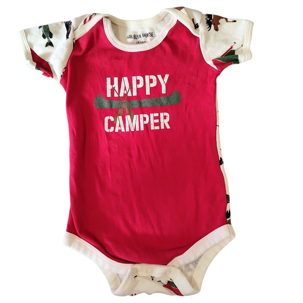 Little Blue House Red 'Happy Camper' Baby Onesie 12-18 Months